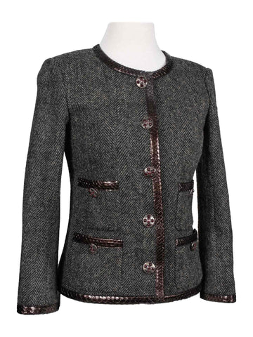 Top Quality Chanel CC Logo Gripoix Tweed Fringe Fitted Jacket Green