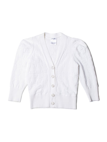 Top Quality Chanel CC Logo Knit Button Down Cardigan White