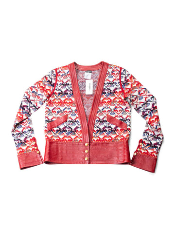Top Quality Chanel CC Logo Knit Leather Jacket Red