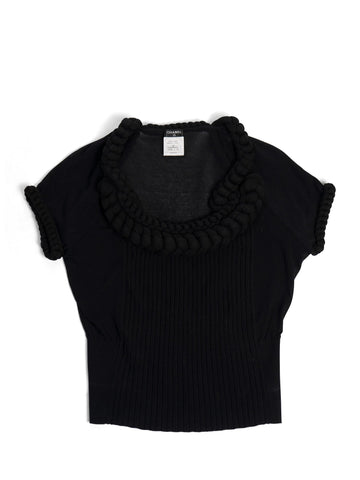 Top Quality Chanel CC Logo Knit Rope Fringe Blouse Black