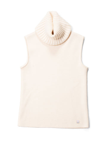 Top Quality Chanel CC Logo Knit Sleeveless Turtleneck Top Beige