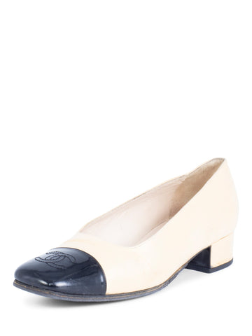 Top Quality Chanel CC Logo Leather Cap Toe Ballet Pumps Black Beige
