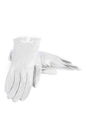 Top Quality Chanel CC Logo Leather Gloves Grey White