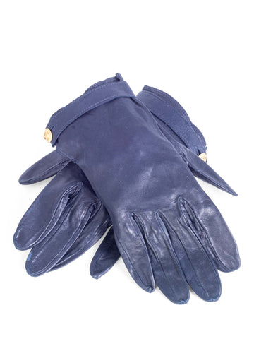Top Quality Chanel CC Logo Leather Gloves Navy Gold
