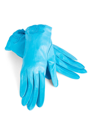 Top Quality Chanel CC Logo Leather Gloves Sky Blue