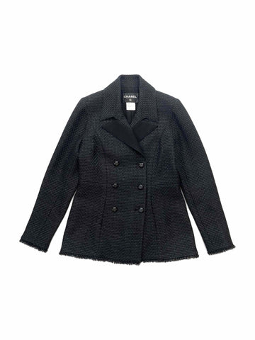 Top Quality Chanel CC Logo Lesage Tweed Fringe Aline Jacket Black
