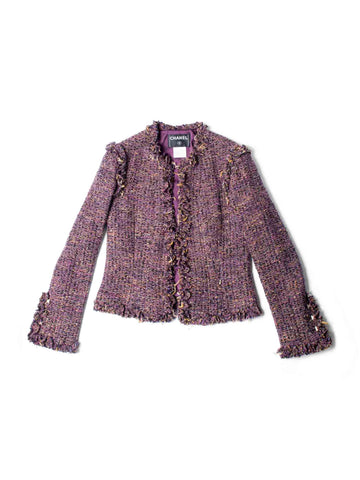 Top Quality Chanel CC Logo Lesage Tweed Fringe Jacket Purple