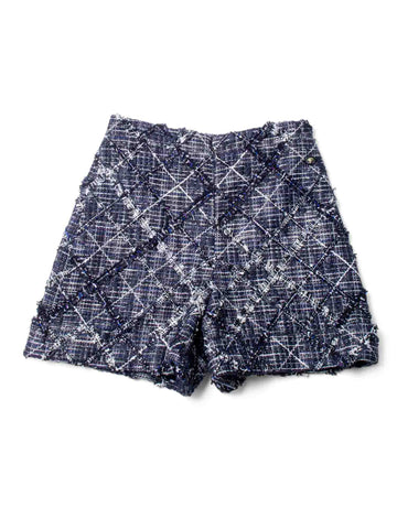 Top Quality Chanel CC Logo Lesage Tweed Fringe Shorts Black White