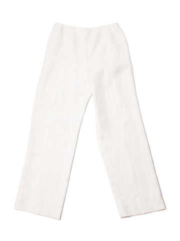 Top Quality Chanel CC Logo Linen High Waisted Straight Leg Pants Ivory