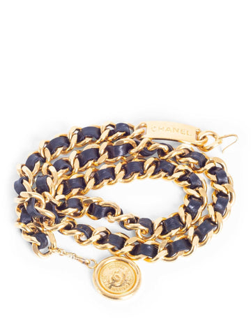 Top Quality Chanel CC Logo Medallion 24K Gold Chain Leather Belt Black