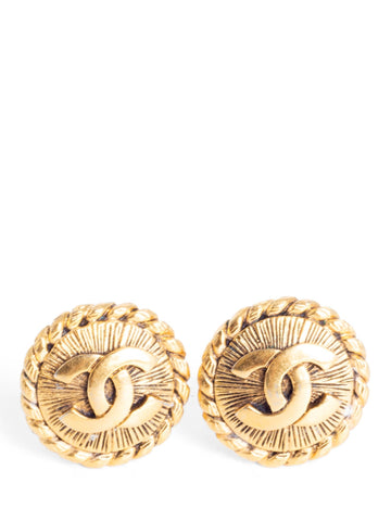 Top Quality Chanel CC Logo Medallion Earrings Gold