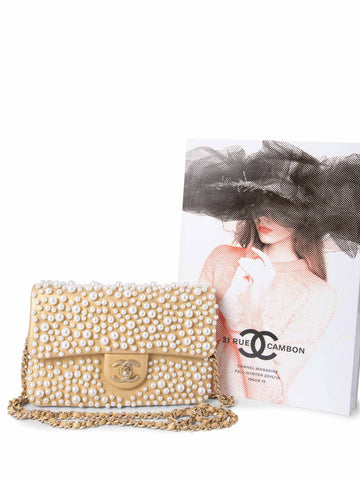 Top Quality Chanel CC Logo Pearl Mini Flap Messenger Bag Gold