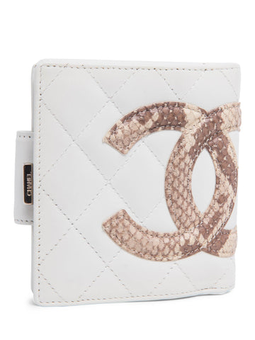 Top Quality Chanel CC Logo Python Quilted Cambon Wallet White