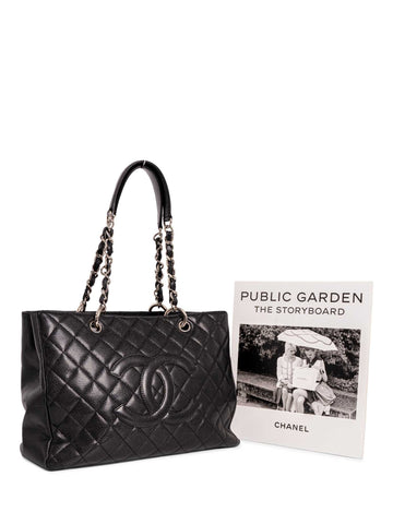 Top Quality Chanel CC Logo Quilted Caviar Leather Shopper Bag Black