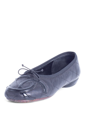 Top Quality Chanel CC Logo Quilted Leather Ballet Flats Black