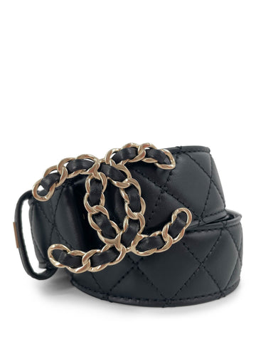 Top Quality Chanel CC Logo Quilted Leather Belt Black Silver
