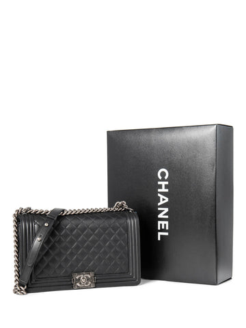 Top Quality Chanel CC Logo Quilted Leather Medium Boy Bag Black