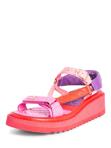Top Quality Chanel CC Logo Quilted Leather Platform Sandals Multicolor