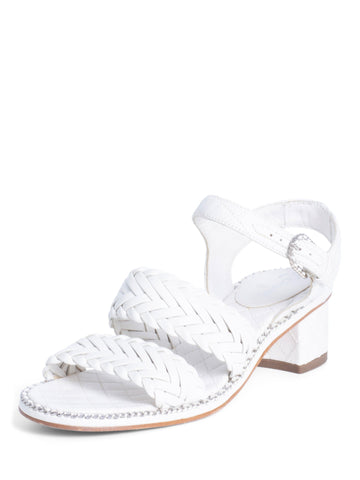 Top Quality Chanel CC Logo Quilted Woven Chain Block Heel Sandal White