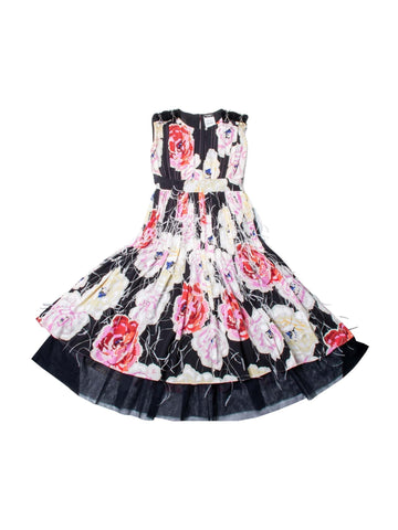 Top Quality Chanel CC Logo Runway Silk Feathered Cameilla A-Line Dress Multicolor