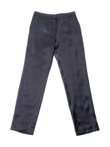 Top Quality Chanel CC Logo Satin Silk Zippered Pants Black