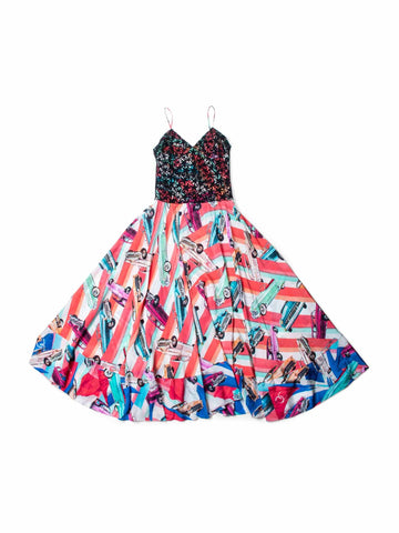 Top Quality Chanel CC Logo Silk A Line Maxi Runway Dress Multicolor