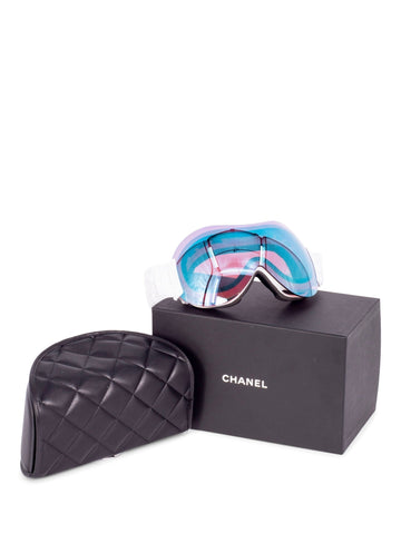 Top Quality Chanel CC Logo Ski Goggles with Quilted Leather Clutch Black