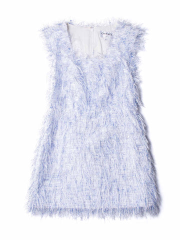 Top Quality Chanel CC Logo Sleeveless Fringe Mini Dress Blue White