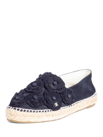 Top Quality Chanel CC Logo Suede Camellia Espadrilles Black