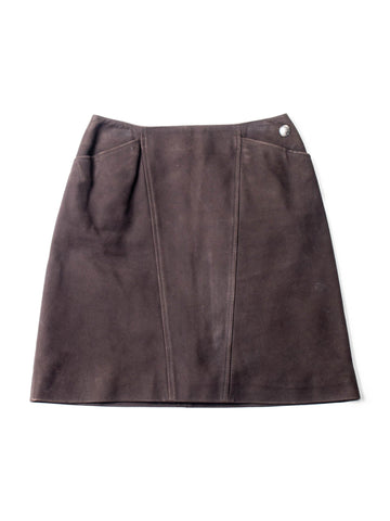 Top Quality Chanel CC Logo Suede Leather Mini Skirt Brown
