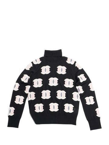 Top Quality Chanel CC Logo Turtleneck Sweater Black Pink