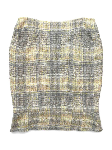 Top Quality Chanel CC Logo Tweed Fringe Skirt Grey Yellow