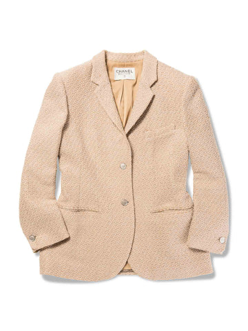 Top Quality Chanel CC Logo Tweed Jacket Beige White Silver