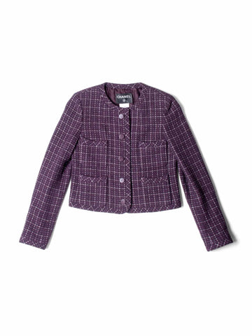 Top Quality Chanel CC Logo Tweed Sparkly Fitted Jacket Burgundy