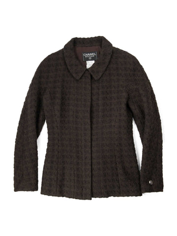 Top Quality Chanel CC Logo Tweed Zip Up Jacket Brown