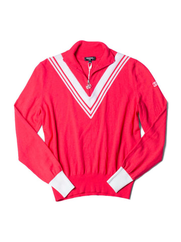 Top Quality Chanel CC Logo Wool Chevron Sweater Pink White