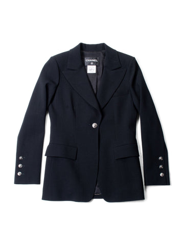 Top Quality Chanel CC Logo Wool Tweed Fitted Jacket Black