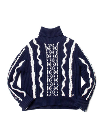 Top Quality Chanel Cable Knit Cashmere Sparkly Nautical Sweater Blue White