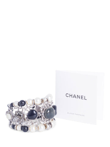 Top Quality Chanel Cabochon Silver Pearl Bracelet White Black