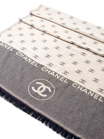 Top Quality Chanel Cashmere CC Logo Fringe Shawl Brown