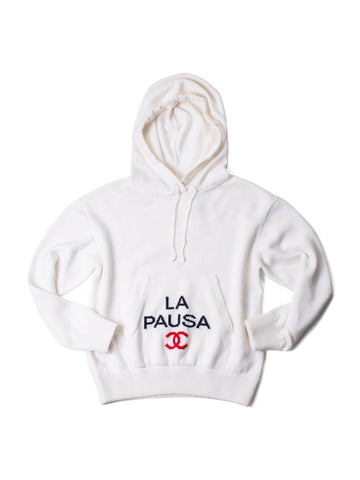 Top Quality Chanel Cashmere CC Logo La Pausa Hooded Oversized Sweater White