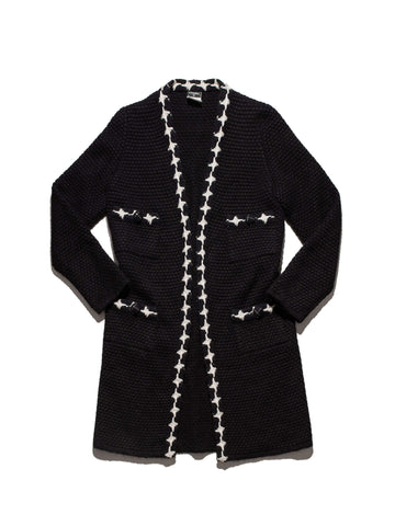 Top Quality Chanel Cashmere Knit Fringe Cardigan Black White
