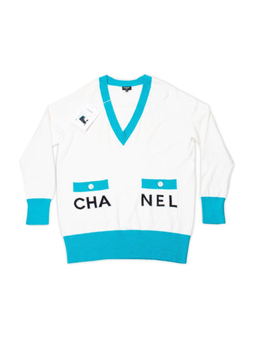 Top Quality Chanel Cashmere Logo Runway La Pausa Sweater White