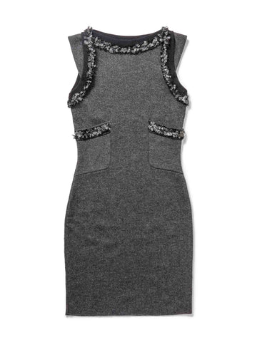 Top Quality Chanel Cashmere Silk Fringe Dress Heather Grey