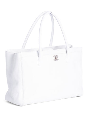 Top Quality Chanel Caviar Leather Cerf Executive Shopper Tote White Silver