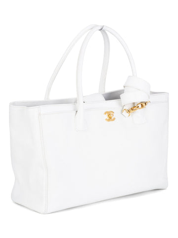 Top Quality Chanel Caviar Leather Cerf Executive Shopper Tote White