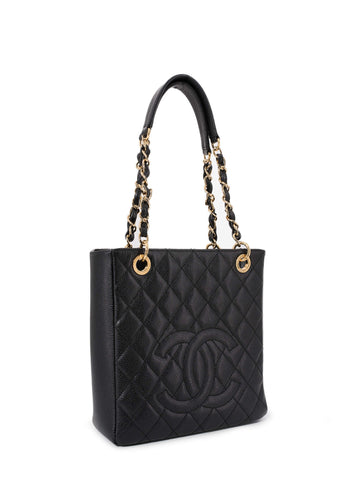 Top Quality Chanel Caviar Quilted CC Logo PST Bag Black