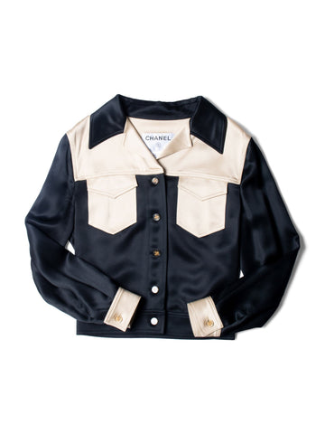 Top Quality Chanel Clover Satin Silk Cropped Jacket Black Gold