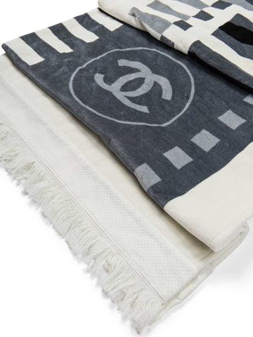 Top Quality Chanel Cotton CC Logo Fringe Extra Large Towel White Grey Black
