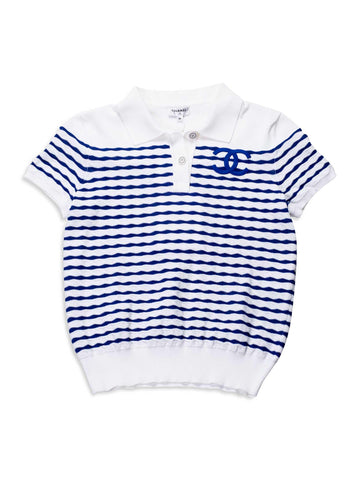 Top Quality Chanel Cotton CC Logo Polo T-Shirt Blue White